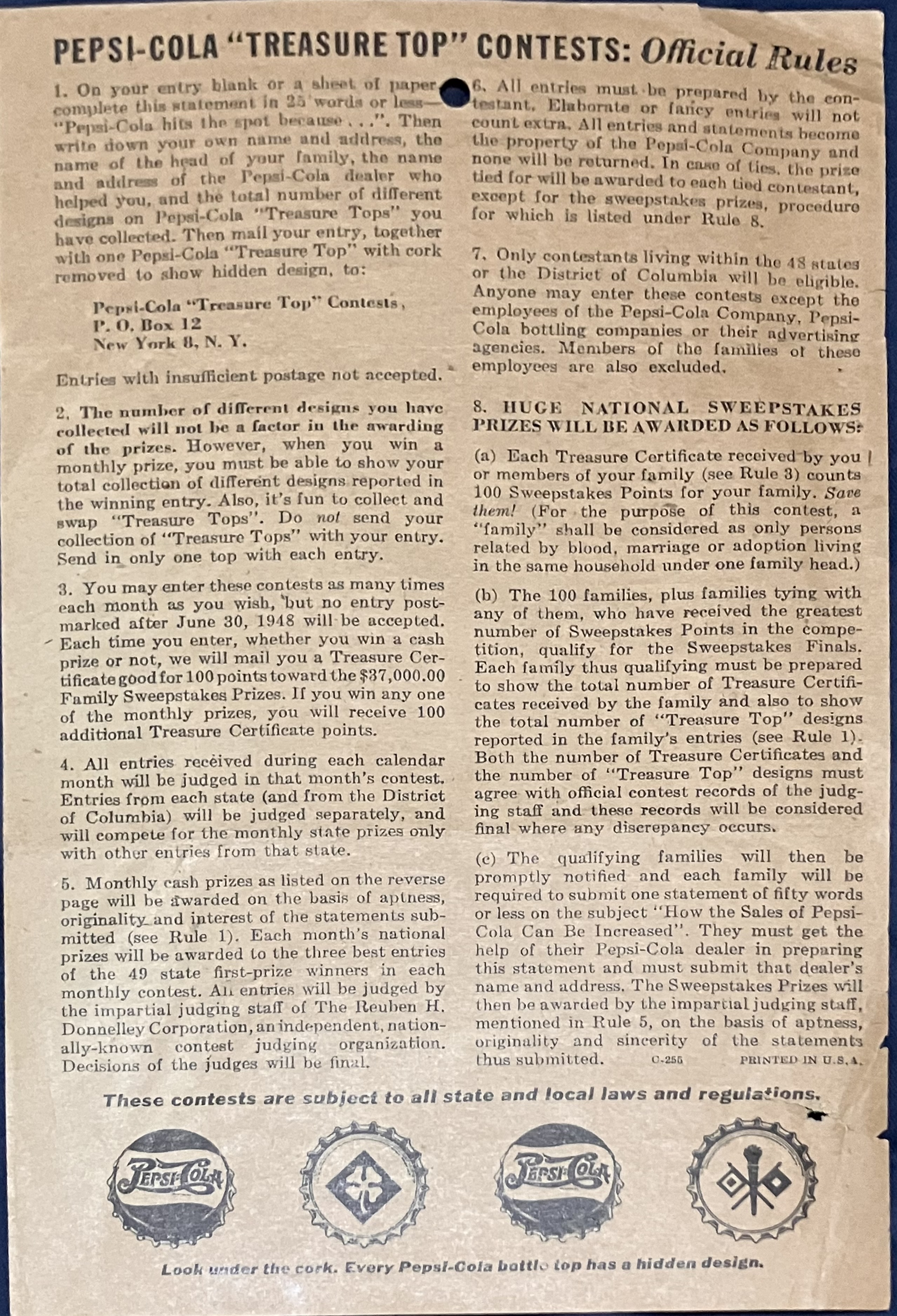 Back of Treasure Top entry blank