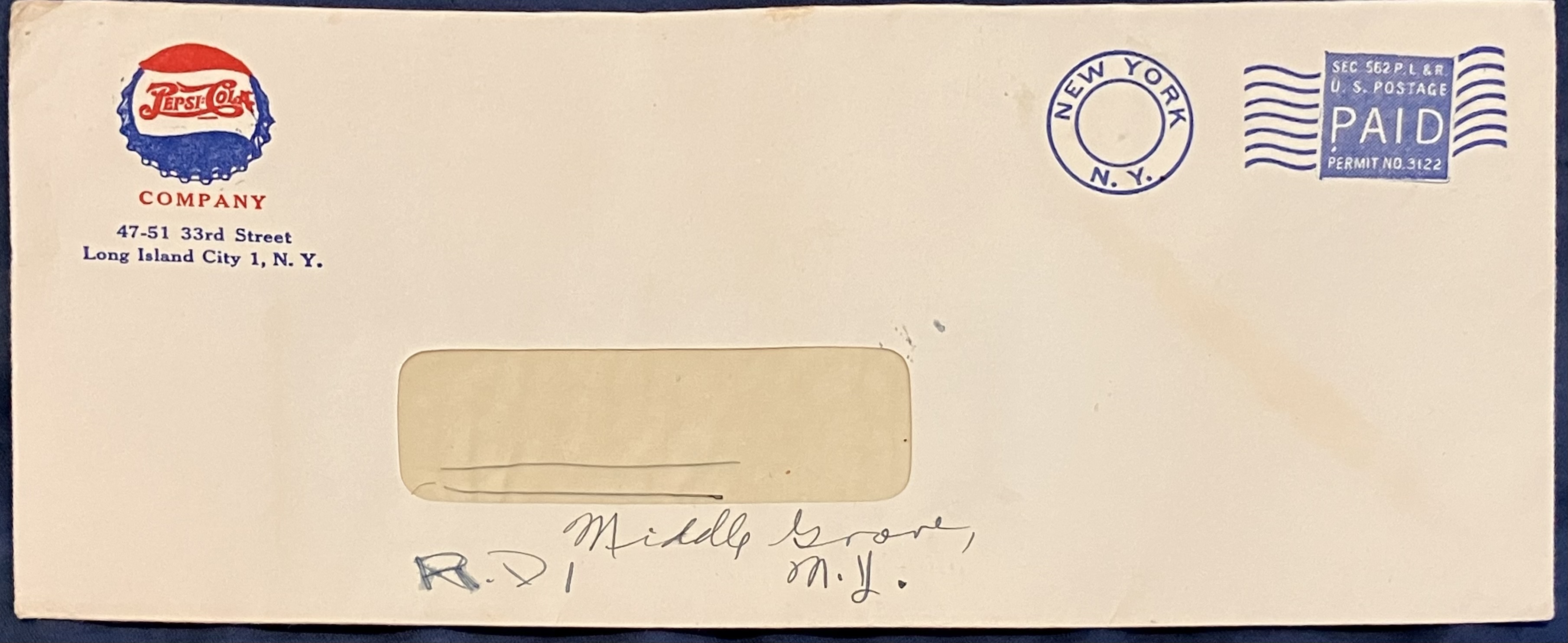 Number 10 business envelope from Pepsi